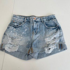 Zara Basic Z1975 Premium Denim Destroyed Distressed Cuff Shorts Bleach Faded